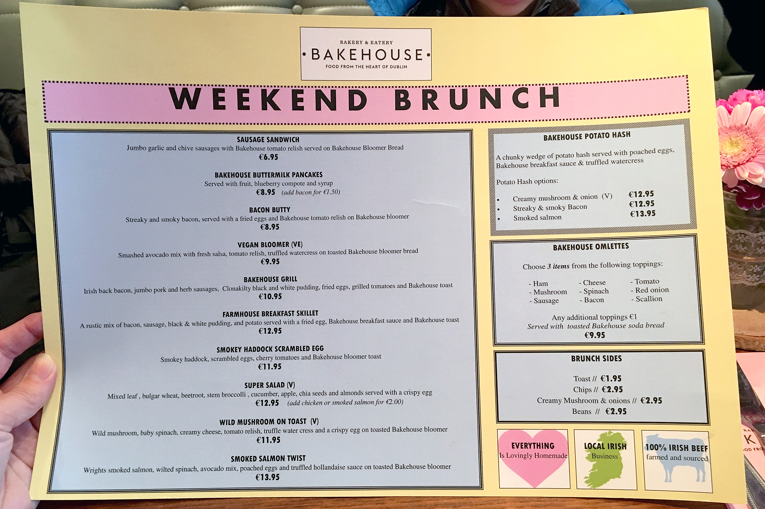 Meny The Bakehouse Brunch Dublin Irland