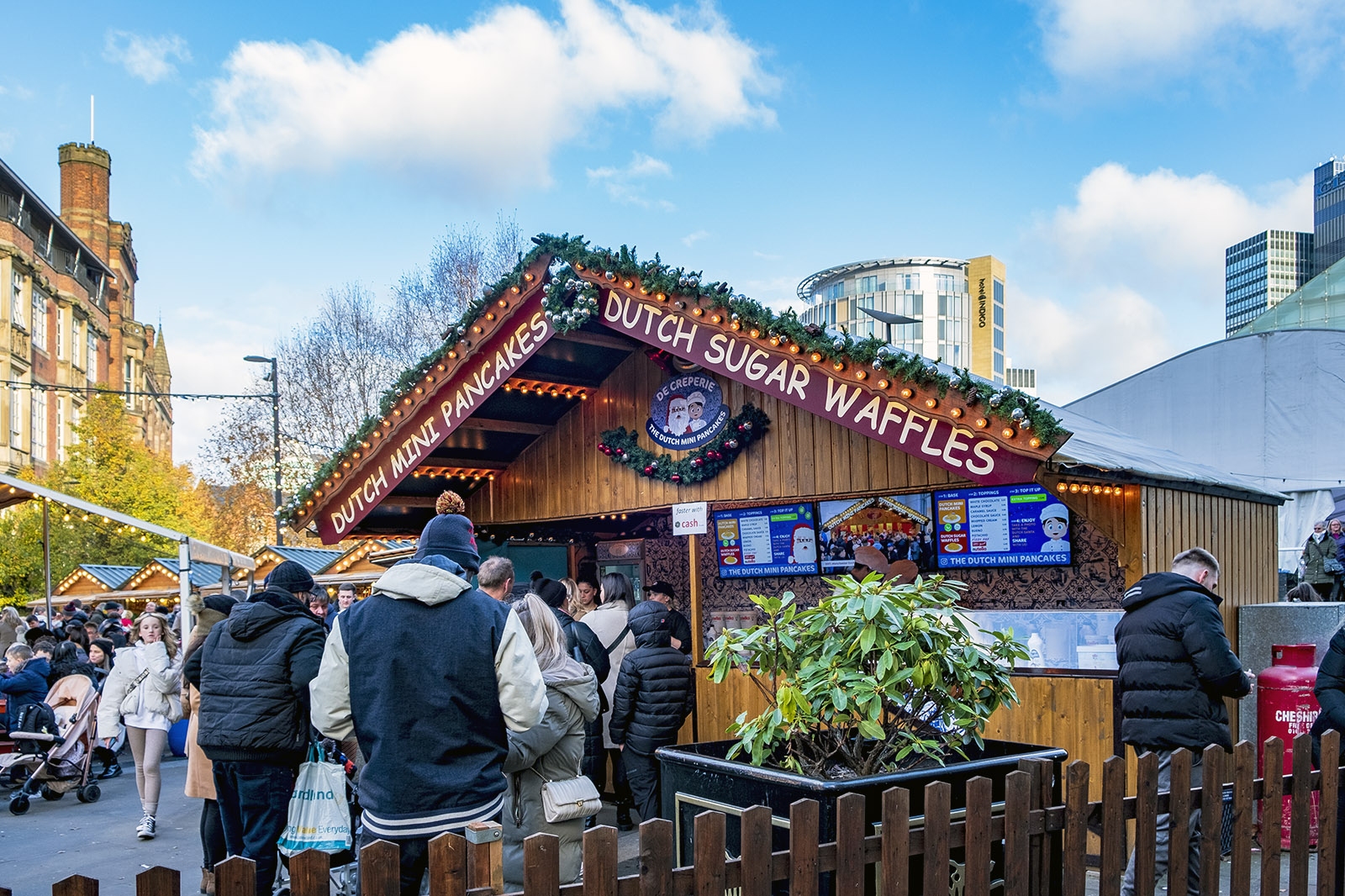 Pannkakor och våfflor Manchesters julmarknad