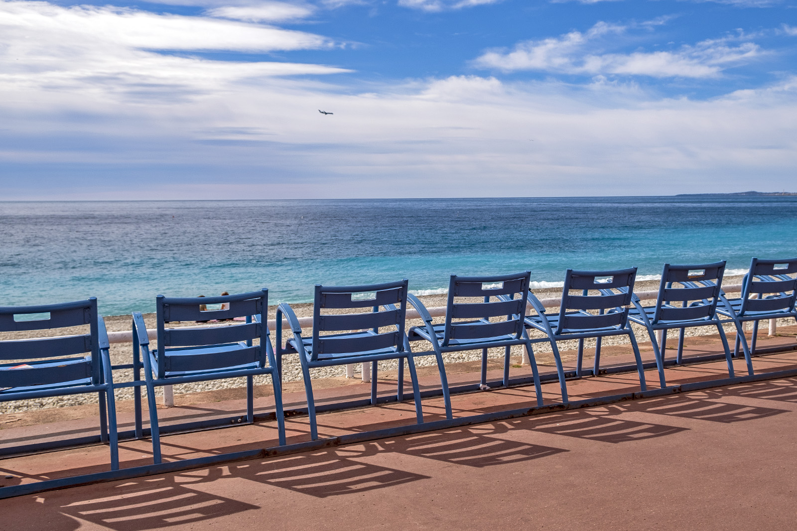 Blå stolar Promenade des Anglais